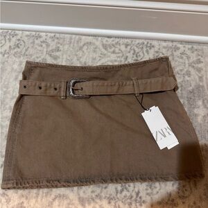 Zara brown/ tan denim mini skirt with with a belt